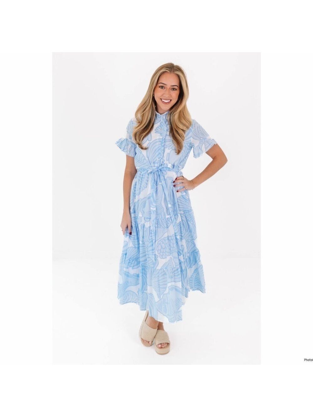J.Marie The Charlotte Delaney Button Up Midi Dress Blue Size XS NWT